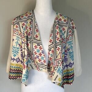 Ecote UO Embroidered Open Front Crop Jacket Colorful‎ Boho Festival Cover Up